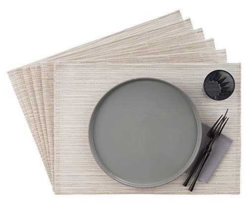 APS 60525 Tischset, 33 x 45 cm, 6er Set Schmalband Platzdeckchen aus Kunststoff, PVC, hitzebeständige, rutschfeste Tischmatten, abwaschbare, wasserabweisende Platzsets, weiß von APS