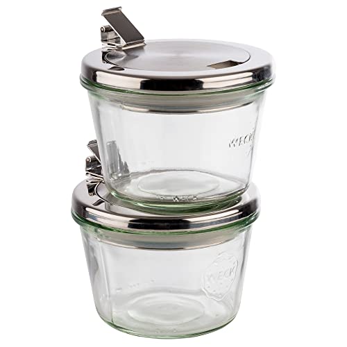 APS 82241 Original 2er Set WECK Gläser 370 ml, Ø 11 cm, H: 7,5 cm, Sturzform mit Klappdeckel und Silikondichtung, Einmachglas, Dekoglas, Dessertglas, Vorratsglas, spülmaschinengeeignet von APS