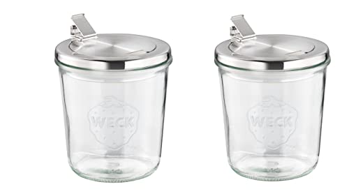 APS 82242 Original 2er Set WECK Gläser 580 ml, Ø 11 cm, H:, Sturzform mit Klappdeckel und Silikondichtung, Einmachglas, Dekoglas, Dessertglas, Vorratsglas, spülmaschinengeeignet, Transparent von APS