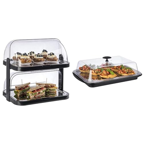 APS 9204 Buffetvitrine „Doppeldecker“ & Thermo-Set 6-teilig – Hochwertiges Tablett-Set bestehend aus Einer stabilen Schale von APS