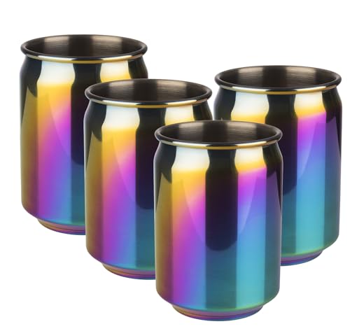 APS 98518 Becher COOL 4er-Set, Ø 7,5 cm, Höhe 10,5 cm, 0,35 Liter, Edelstahl, Regenbogen-Look von APS