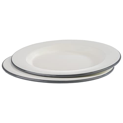 APS 98671 Flache Teller 2er Set -EMAILLE- Ø 26 cm, H: 2 cm, emaillierts Stahlblech, Farbe: cremeweiß mit grauem Rand von APS