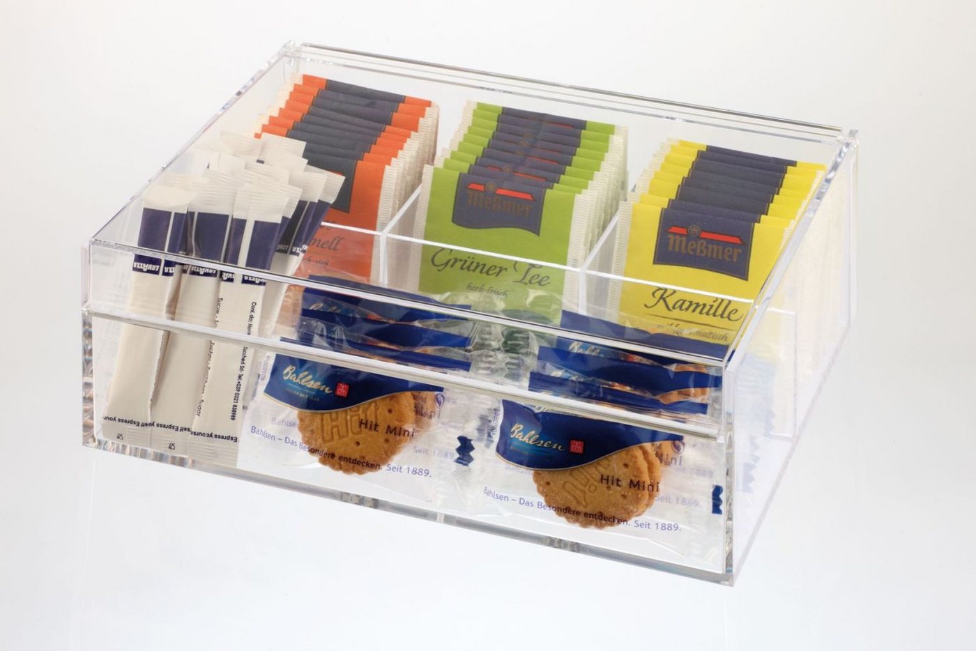 APS Besteck-Set Teebox / Multibox ca. 22 x 17 cm, Höhe 8,5 cm, Crystal Acryl, 3 Fächer von APS