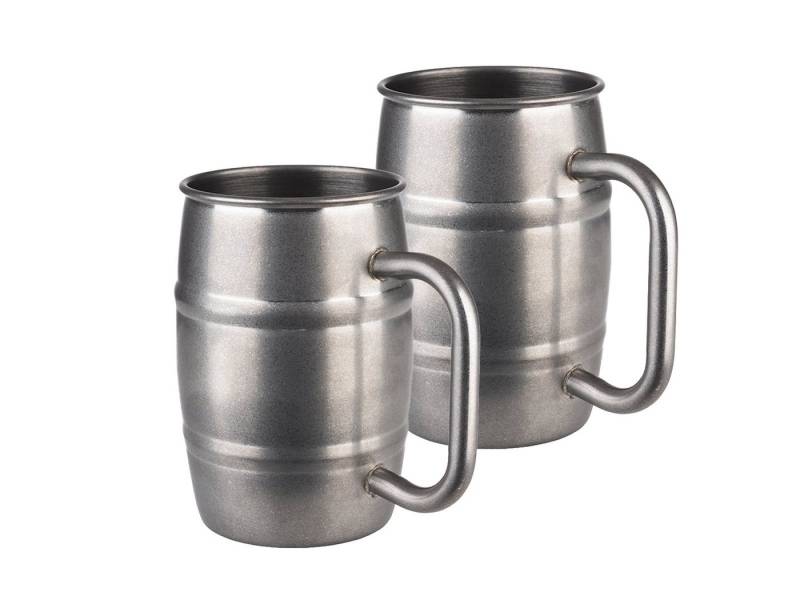 APS Cocktailglas, Edelstahl, 2-er Set Bierkrug Edelstahlbecher Humpen Bierseidel Beer Mug 0,5 Liter von APS