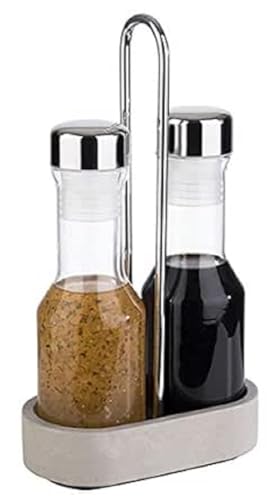 APS Essig- und Öl-Menage „Element", Essig und Öl Gefäße, Beton-Ständer, Glasbehälter mit Edelstahl-Deckel und tropffreiem Kunststoff-Ausgießer, möbelschonende Unterseite, 8 x 14 cm, 25 cm Höhe APS Essig- und Öl-Menage „Element", Essig und Öl Gefäße, Beton-Ständer, Glasbehälter mit Edelstahl-Deckel und tropffreiem Kunststoff-Ausgießer, möbelschonende Unterseite, 8 x 14 cm, 25 cm Höhe von APS