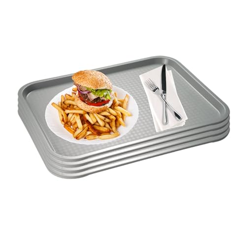 APS Fast Food-Tablett 4er Set, bruchsicheres und spülmaschinenfestes Serviertablett, Made in Germany, 35 x 27 cm, Höhe 2 cm, grau von APS