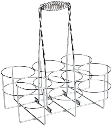 APS 630 Flaschenträger, Flaschenkorb, Flaschenbehältnis für 6 Flaschen, Ring Ø 9,5 cm, 21,5 x 32 cm, Höhe 33 cm, aus verchromtem Metall von APS