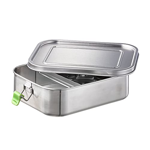 APS Hochwertige langlebige Edelstahl Lunchbox/Brotdose 1.400 ml inkl. Trennwand/auslaufsichere Frischhaltedose/Bento Box für Kinder, Freizeit & Erwachsene/große Vesperbox, Silber von APS