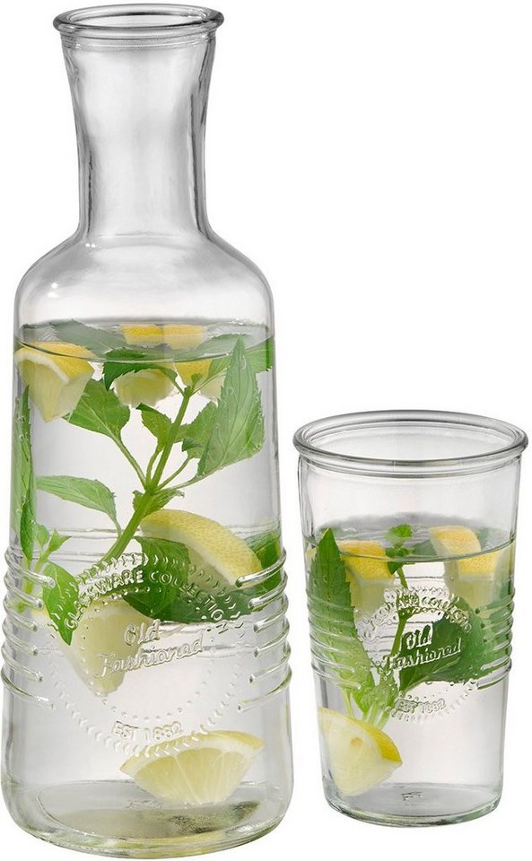 APS Karaffe OLD FASHIONED, (Set, 2-tlg), Glas, 1 Liter Fassungsvermögen, Inkusive 1x 300 ml Glas von APS