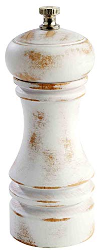 APS Salzmühle „Professional Vintage“, (Ø x H): 5,5 x 15 cm, 200 g, kleine Gewürzmühle aus deutschem Buchenholz im Vintagelook, Mahlwerk aus Edelstahl, Mahlgrad stufenlos einstellbar, Weiß von APS