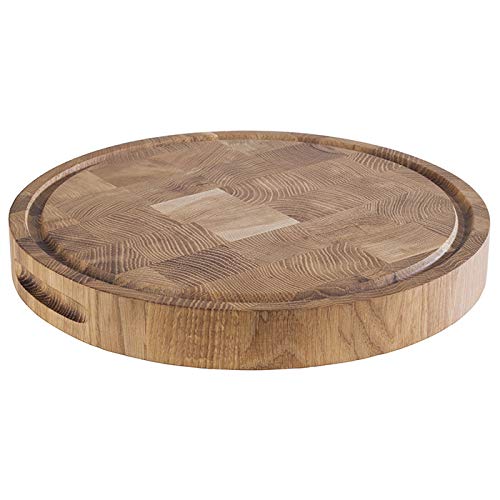 APS Schneidbrett - Käsebrett aus geöltem Eichenholz, ∅ 33 cm, H: 4,5cm, Holzbrett mit Saftrinne, Käseplatte mit Antirutsch-Füßchen und Griffmulden, ohne Haube von APS