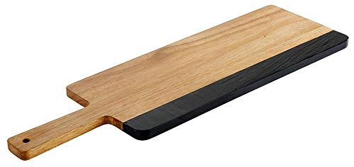 APS Servierbrett „Akazie-Schiefer“, rustikales Servierbrett aus Akazienholz, Holzbrett mit Naturschieferstreifen für Beschriftung, 42 x 18 x 1,5 cm, braun/schwarz von APS