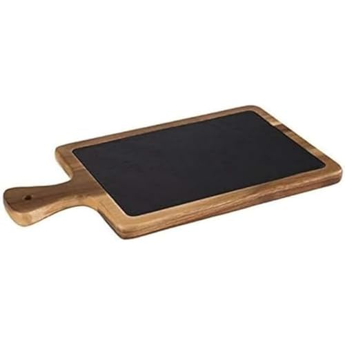 APS 811 Servierbrett, 2-teilig, 33 x 20 cm, H: 2 cm, Akazienholz, lackiert, Naturschiefer von APS