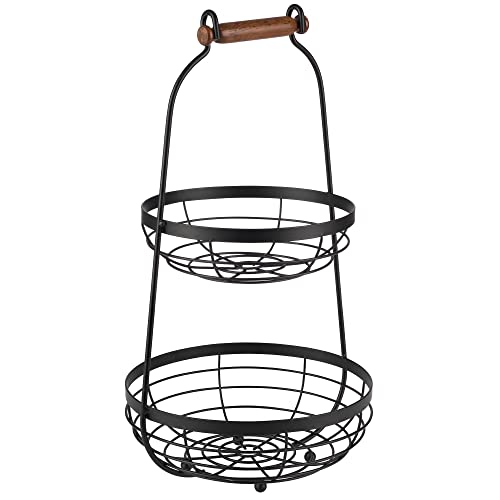 APS Serviergestell mit Zwei Körben und Holzgriff - 2-stufige Etagere aus Metall, Schwarz, Höhe 48 cm, Ø 26 cm von APS