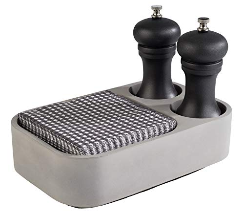 APS Table Caddy „Element“, graue Tischhilfe aus Beton mit 2 Löchern (Ø je 6,5 cm) und möbelschonender Unterseite/Abmessungen 23,5 x 16 cm/Höhe 6,5 cm von APS