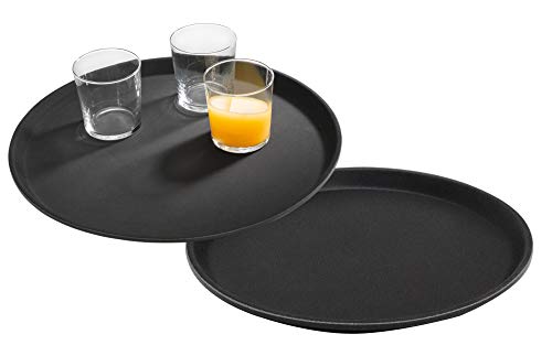 APS Tablett „Gastro“ 2er Set, Schwarze Serviertabletts, Tabletts aus GFK mit Rutschfester Oberfläche, Ø 40,5 x Höhe 2 cm, schwarz von APS