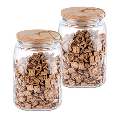 APS Vorratsglas „Woody“ 2er-Set - Hochwertiges Glasbehältnis mit Deckel aus Holz – Durch die Silikondichtung bleibt das Aroma des Inhaltes länger vorhanden – 2,5 Liter von APS