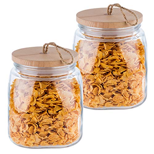 APS Vorratsglas „Woody“ 2er-Set - Hochwertiges Glasbehältnis mit Deckel aus Holz – Durch die Silikondichtung bleibt das Aroma des Inhaltes länger vorhanden – 2 Liter, Aufbewahrungsbehälter APS Vorratsglas „Woody“ 2er-Set - Hochwertiges Glasbehältnis mit Deckel aus Holz – Durch die Silikondichtung bleibt das Aroma des Inhaltes länger vorhanden – 2 Liter, Aufbewahrungsbehälter von APS