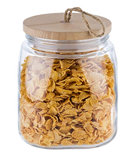 APS Vorratsglas „Woody“ – Hochwertiges Glasbehältnis mit Deckel aus Holz – Durch die Silikondichtung bleibt das Aroma des Inhaltes länger vorhanden – 2 Liter, Aufbewahrungsbehälter von APS