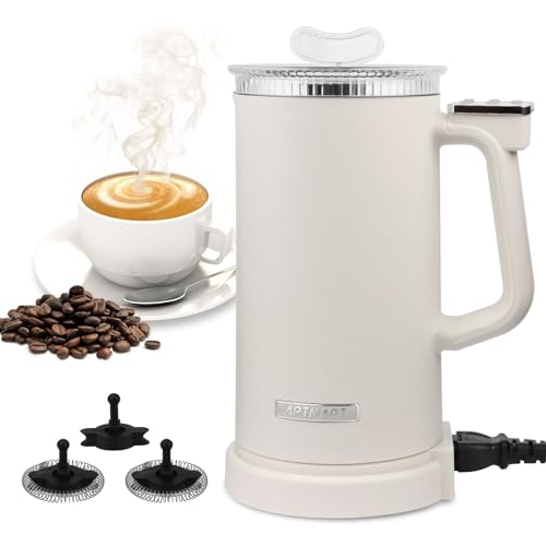 APTMAPT Milchaufschäumer Elektrisch 500W 4 in 1 Milchaufschäumer Automatisch 350ml Heiße und kalte Milchaufschäumer für Kaffee Latte Cappuccino (Creme) von APTMAPT