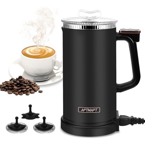 APTMAPT Milchaufschäumer Elektrisch 500W 4 in 1 Milchaufschäumer Automatisch 350ml Heiße und kalte Milchaufschäumer für Kaffee Latte Cappuccino (Schwarz) von APTMAPT