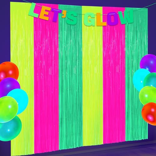2 Pcs Bunte Fluoreszierende Folie Fransenvorhang, 3,3 x 6,6 Ft Glühen in der dunklen Party Supplies Party Dekor Dampfer für Neon-Thema Geburtstag Dekorationen Foto Hintergrund 2 Pcs Bunte Fluoreszierende Folie Fransenvorhang, 3,3 x 6,6 Ft Glühen in der dunklen Party Supplies Party Dekor Dampfer für Neon-Thema Geburtstag Dekorationen Foto Hintergrund von APUXXJUPA