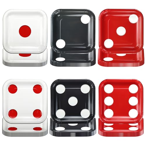 APUXXJUPA 60 Stück Casino Würfel Platten, Würfel Thema Geschirr für Casino Party Dekorationen Game Night Themed Party Supplies von APUXXJUPA
