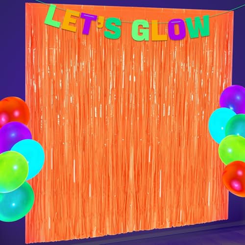 Partyzubehör, leuchtet im Dunkeln, 2 Stück, orange leuchtende Party-Fransenvorhänge, metallische Lametta-Folie als großer Eingang für Neon-Party-Dekorationen, 1 x 2 m Partyzubehör, leuchtet im Dunkeln, 2 Stück, orange leuchtende Party-Fransenvorhänge, metallische Lametta-Folie als großer Eingang für Neon-Party-Dekorationen, 1 x 2 m von APUXXJUPA