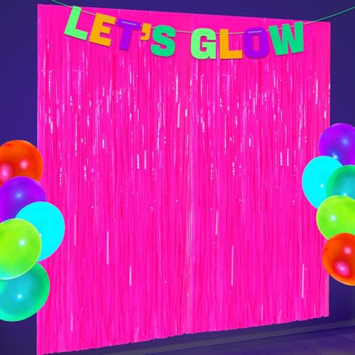 Partyzubehör, leuchtet im Dunkeln, Fuchsia, leuchtende Party-Fransenvorhänge, metallische Lametta-Folie als großer Eingang für Neon-Party-Dekorationen, 1 x 2 m, 2 Stück Partyzubehör, leuchtet im Dunkeln, Fuchsia, leuchtende Party-Fransenvorhänge, metallische Lametta-Folie als großer Eingang für Neon-Party-Dekorationen, 1 x 2 m, 2 Stück von APUXXJUPA