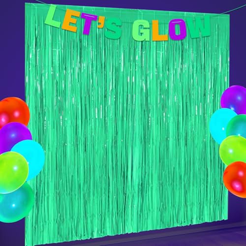 Partyzubehör, leuchtet im Dunkeln, grün, leuchtende Party-Fransenvorhänge, metallische Lametta-Folie als großer Eingang für Neon-Party-Dekorationen, 1 x 2 m, 2 Stück Partyzubehör, leuchtet im Dunkeln, grün, leuchtende Party-Fransenvorhänge, metallische Lametta-Folie als großer Eingang für Neon-Party-Dekorationen, 1 x 2 m, 2 Stück von APUXXJUPA