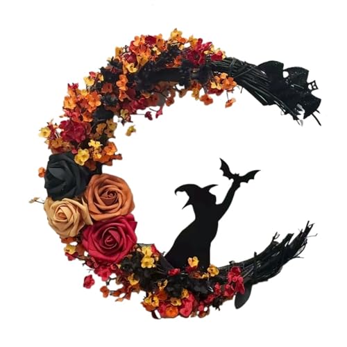 Halloween Hexe Katze Rose Kranz Hängen Gothic Mond Weihnachten Kranz for Party Hängen Ornament Halloween Hexe Katze Rose Kranz Hängen Gothic Mond Weihnachten Kranz for Party Hängen Ornament von APVPOPOKGM