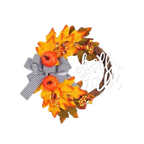 Herbstkränze for die Haustür im Freien, Herbst-Kiefernzapfen-Kürbis-Girlande mit Ahornblättern, Dekoration for Zuhause, Thanksgiving(A-35cm) von APVPOPOKGM