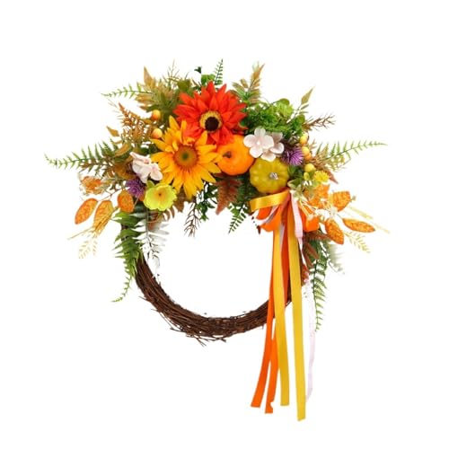 Herbstkränze for die Haustür im Freien, Herbst-Kiefernzapfen-Kürbis-Girlande mit Ahornblättern, Dekoration for Zuhause, Thanksgiving(B-45cm) von APVPOPOKGM