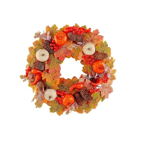 Herbstkränze for die Haustür im Freien, Herbst-Kiefernzapfen-Kürbis-Girlande mit Ahornblättern, Dekoration for Zuhause, Thanksgiving(C-45cm) von APVPOPOKGM