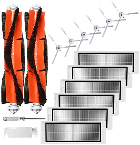APZOVO Zubehör Ersatzteile für Xiaomi Roborock S50 S51 S55 S5 Max S6 S60 S65 S6 Pure S6 MaxV Saugroboter, 2 Hauptbürste, 6 HEPA Filter, 6 Seitenbürste von APZOVO