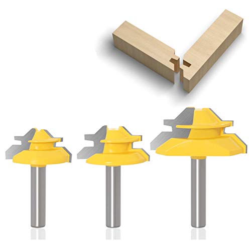 APlus 3tlg. 8mm Verleimfräser Gehrung Verleimfräser Oberfräse 45 Grad Lock Miter Router Bit Holzbearbeitung Fräser Schneidwerkzeug für Graviermaschine Trimmmaschine von APlus