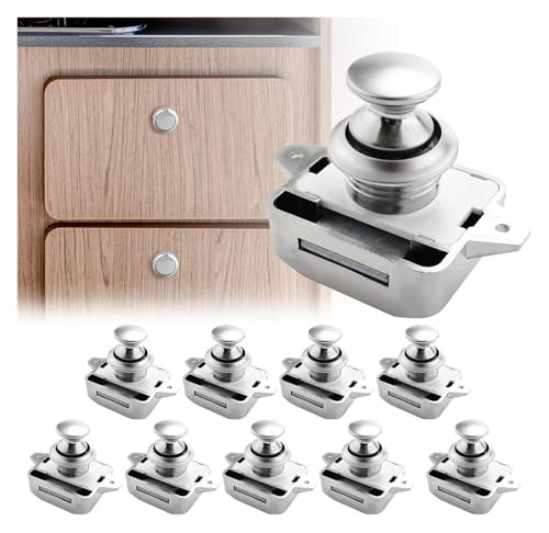 10 Stück Druckknopf-Verriegelung, Pop-Up-Schranktürknauf, passend for 15–18 mm Dicke, for Wohnmobil, Boot, Van, Yacht, Campervan, Yacht, Schranktür(Silver) von AQCDPJYU