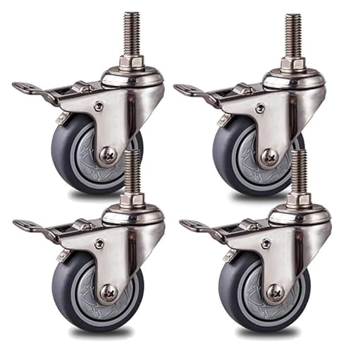 4-teilige Lenkrollen, Möbelrollen aus elastischem TPR-Gummimaterial, Halterung aus Edelstahl 304, mit Gewindestange M10, Tragkraft 231 lb, for kleine Geräte(Brake,2in) von AQCDPJYU