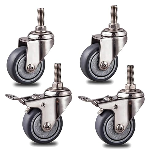 4-teilige Lenkrollen, Möbelrollen aus elastischem TPR-Gummimaterial, Halterung aus Edelstahl 304, mit Gewindestange M10, Tragkraft 231 lb, for kleine Geräte(Universal+brake,2in) von AQCDPJYU