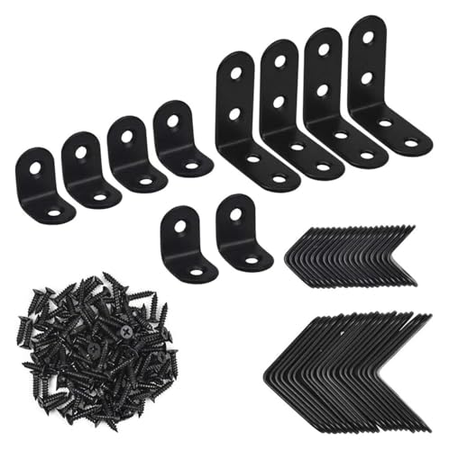 40 Stück silberne L-Klammern for Holz, Eckstrebe, Edelstahl, rechtwinklige Halterung 90 Grad, L-förmige Halterungen zur Möbelbefestigung (20 mm - 50 mm)(4 Sizes Mixed Black) von AQCDPJYU