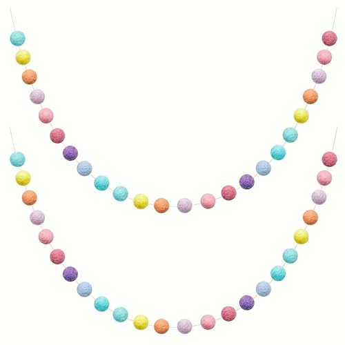 2 Stück Pompom Girlande Filzkugeln Pastell, Wolle Filz Ball Girlande, Pompom Bälle Deko mit 48 Kugeln Filz Ball, Flauschigen Plüschbälle für Babybett Deko Geburtstagsfeier (2 Stück,Faber) von AQCQDQ