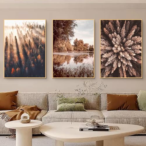 3 Premium Poster Set, Baum Wald See Set leinwand bilder Kunst Poster, Modern Wanddeko für Wandbilder Wohnzimmer Schlafzimmer und Badezimmer, Ohne Rahmen (30x40 cm) von AQCQDQ