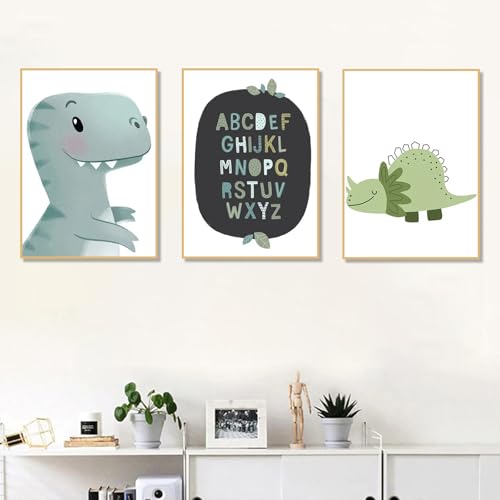 3er Poster Set, Moderne Kinderzimmer Dinosaurier Kunst Poster, Modern Wanddeko für Wandbilder Wohnzimmer Schlafzimmer Küche Esszimmer und Badezimmer, Ohne Rahmen (30x40 cm) von AQCQDQ