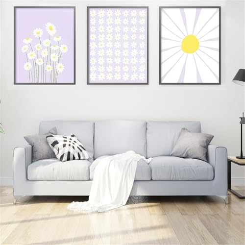 3er Set Poster Blume Aesthetic Aquarell Leinwand, Frühling Lila Frisches Gänseblümchen Kunst Gemälde Wandbilder Wohnzimmer Schlafzimmer Decor Mädchen, Ohne Rahmen (21x30 cm) von AQCQDQ