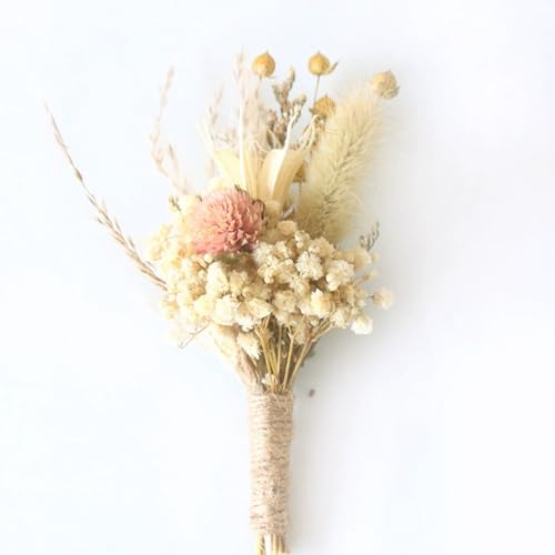 6 Bündel Getrocknete Blumenstrauß Broschen für Hochzeit, Mini Boho Getrocknete Blume Bouquet mit Einer Brosche Mini Natürliche Echte Pflanzen für Hochzeit Tisch DIY Handwerk (6 Stück,AS09) von AQCQDQ
