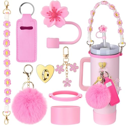 8 Stück Stanley Cup Zubehör Set, Wasserflasche Griff Riemen, Stanley Cup Accessories, Stanley Cup Silicone Boot für DIY Ihre Tasse Dekorationen,Cups nicht enthalten (Rosa) von AQCQDQ