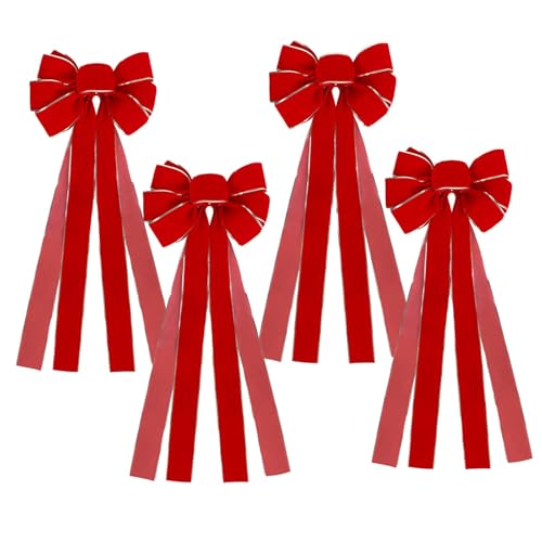 AQCQDQ 2 Stück Roter Samtkranz Schleifen, Valentinstag, Weihnachtsbaum Schleifen mit glitzerndem Goldrand für Weihnachten, Haustür, Zuhause, Zaun, Treppen, Geländer, Kamin (4 Stück,28) von AQCQDQ
