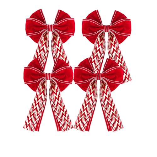AQCQDQ 2 Stück Roter Samtkranz Schleifen, Valentinstag, Weihnachtsbaum Schleifen mit glitzerndem Goldrand für Weihnachten, Haustür, Zuhause, Zaun, Treppen, Geländer, Kamin (4 Stück,31) von AQCQDQ