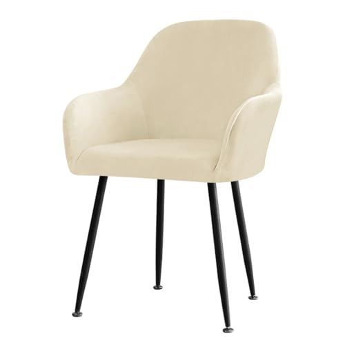 AQCQDQ 2 Stück Stuhlhussen mit Gebogener, Strech Bürostuhl Bezug, Rückenlehne für Esszimmer und Schreibtischstühle, Samt Schonbezug mit Armlehnen (Beige) von AQCQDQ