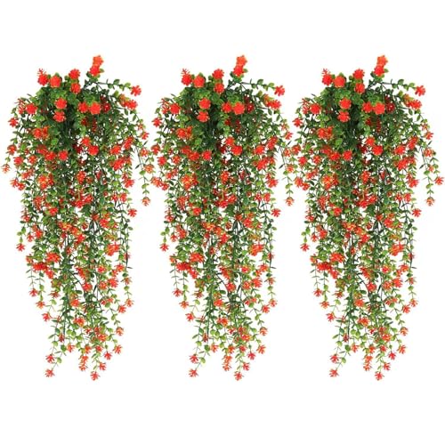 AQCQDQ 3 Stück Hängeblumen Künstlich, Künstliche Hängepflanzen Efeu, Künstliche Kamelien Blumen für Haus, Garten, Hochzeit Party Decor (Orange) von AQCQDQ